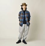 45R Ai Indigo Check Khadi Dobby Open-Collar Shirt