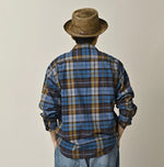 45R Ai Indigo Check Khadi Dobby Open-Collar Shirt