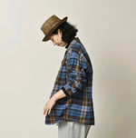45R Ai Indigo Check Khadi Dobby Open-Collar Shirt