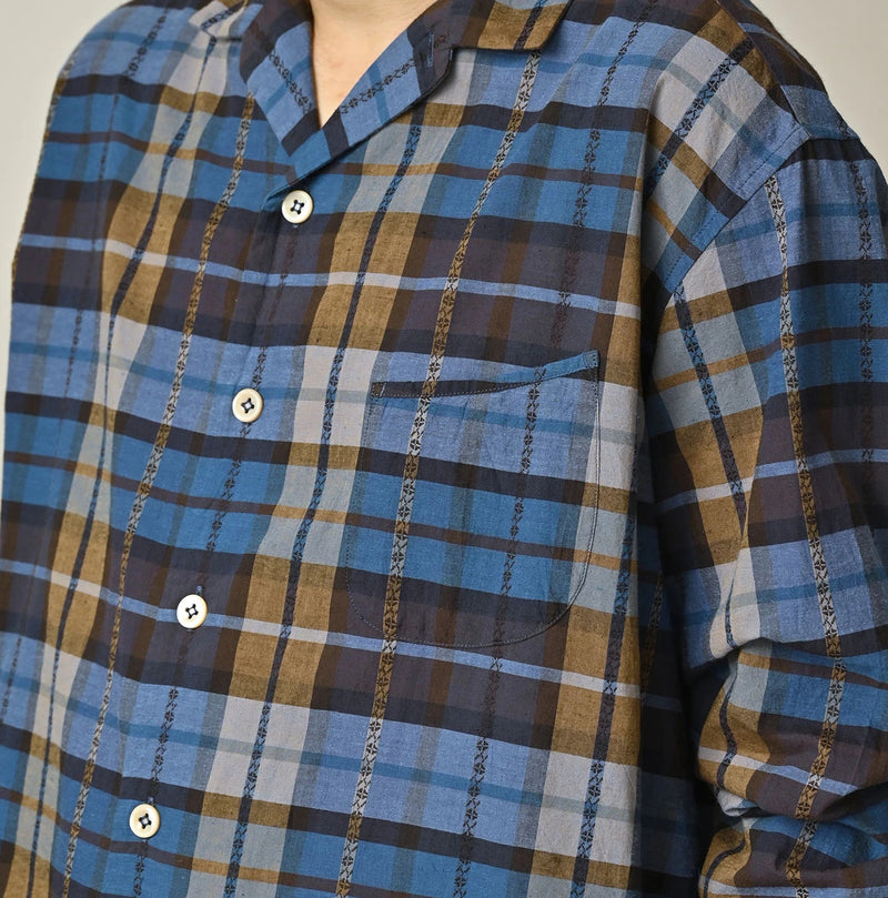 45R Ai Indigo Check Khadi Dobby Open-Collar Shirt - Image 11
