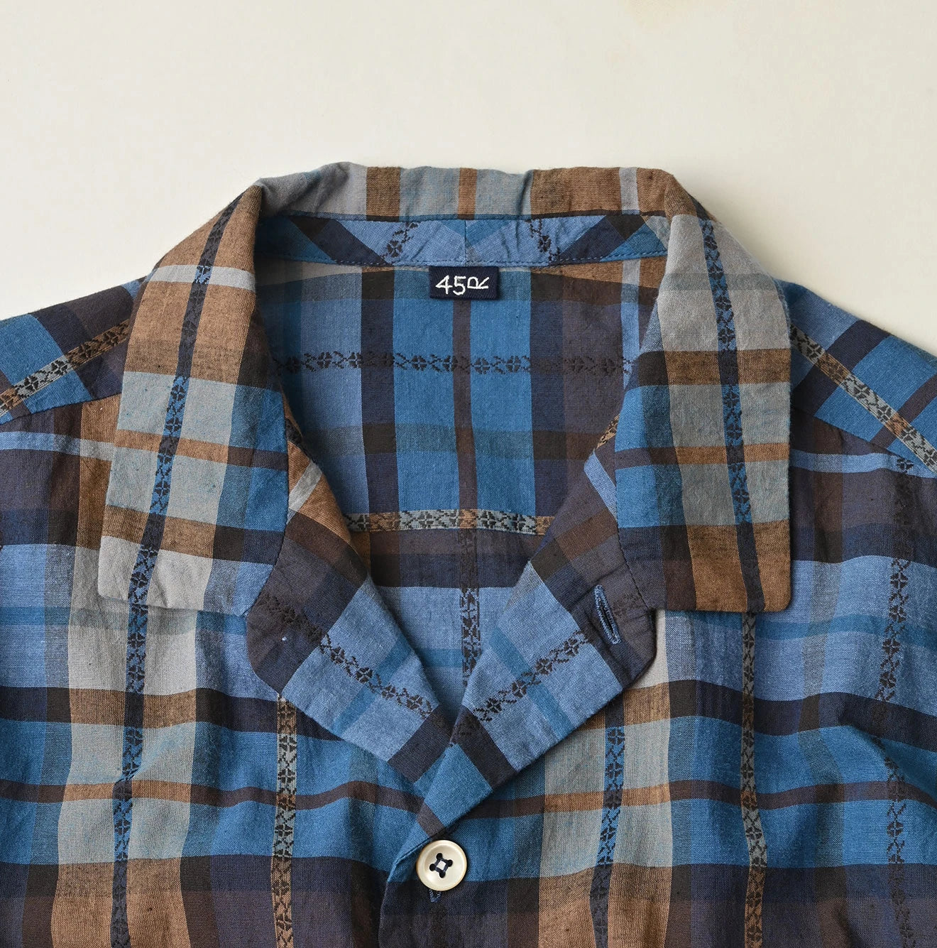 45R Ai Indigo Check Khadi Dobby Open-Collar Shirt - Image 15