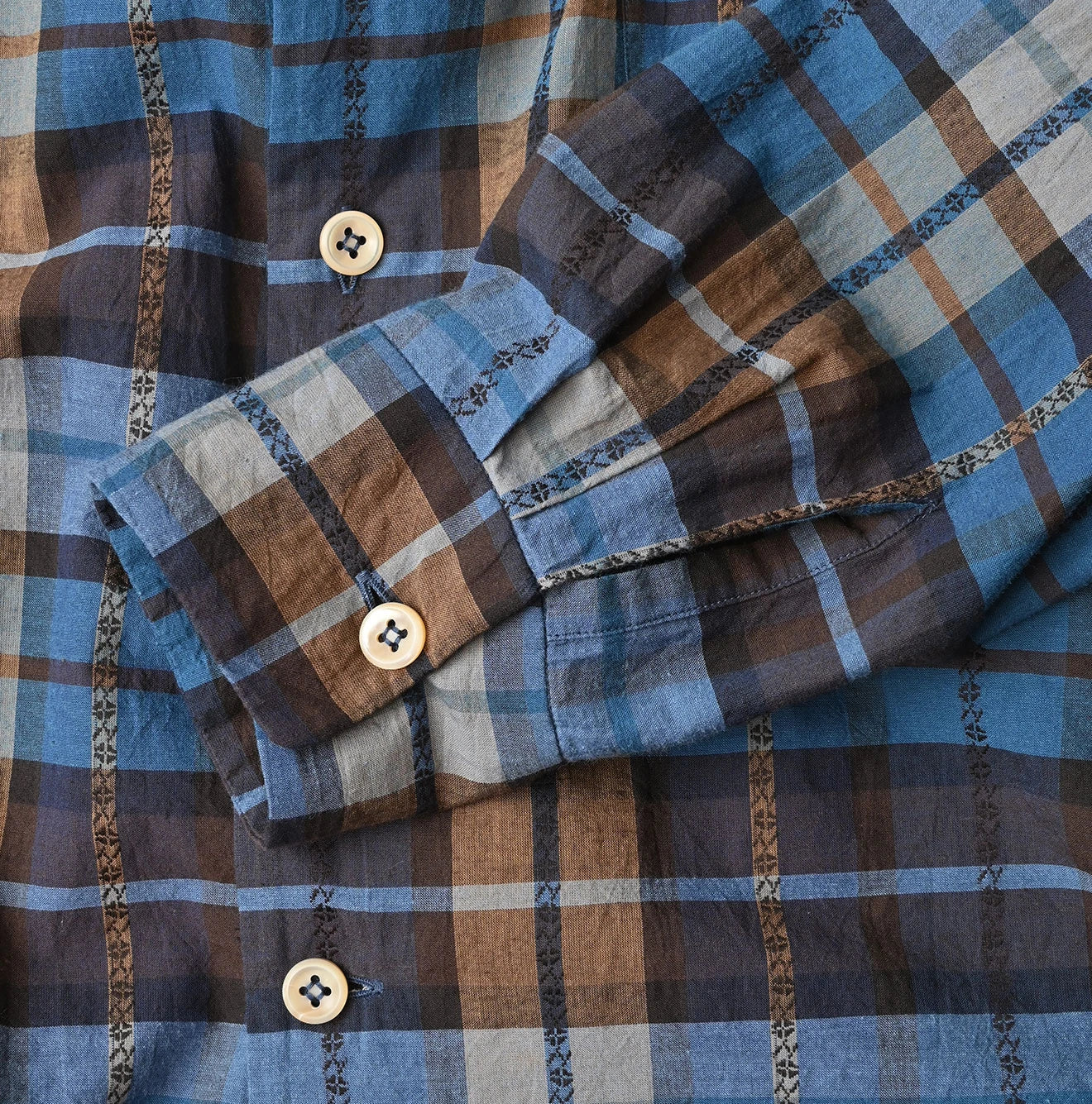 45R Ai Indigo Check Khadi Dobby Open-Collar Shirt - Image 18
