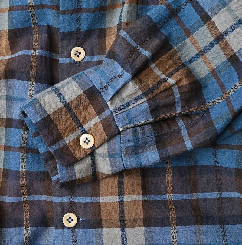 45R Ai Indigo Check Khadi Dobby Open-Collar Shirt - Image 18
