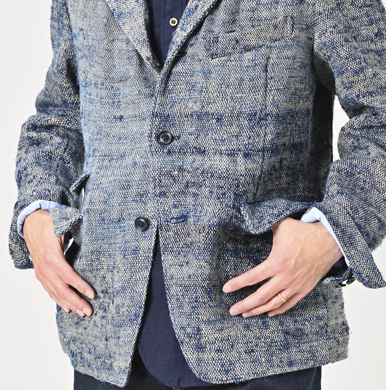 45R Ai Indigo Linen Silk Tweed Notting Hill Jacket Men