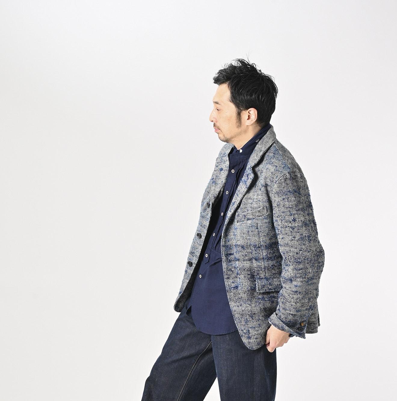 ジャケット [I AM MARI] Ciel Tweed Short Jacket Ai Indigo Linen Silk Tweed Notting Hill Jacket Men – 45R GLOBAL