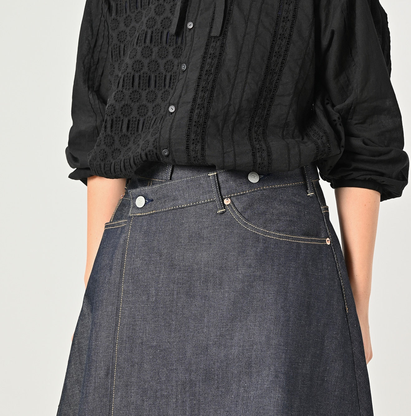 45R Rye Mugi Denim Crossover Skirt Raw