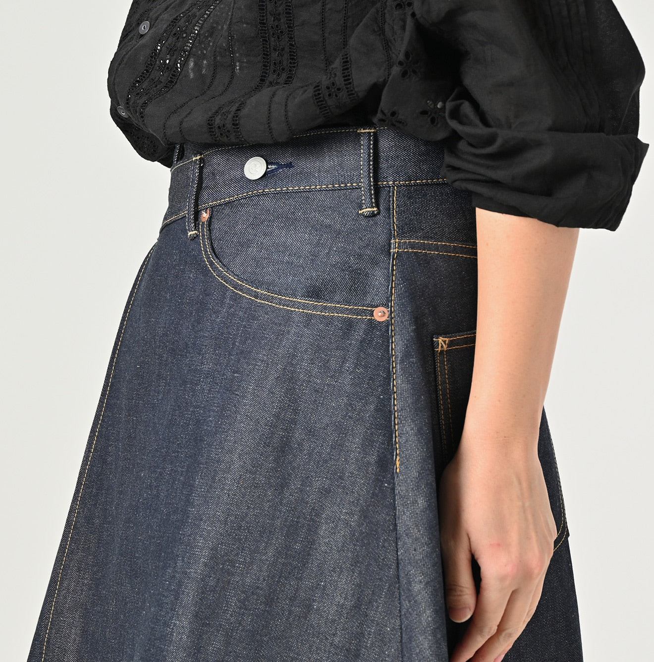 45R Rye Mugi Denim Crossover Skirt Raw