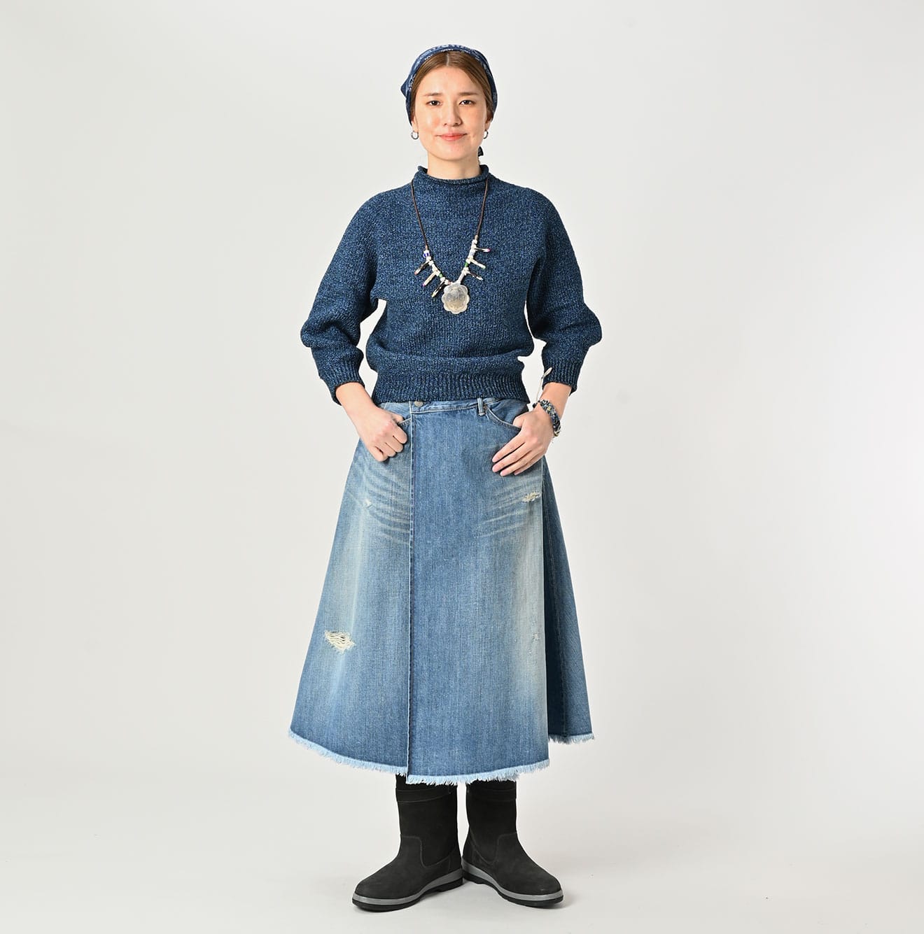 45R Rye Mugi Denim Crossover Skirt Sei