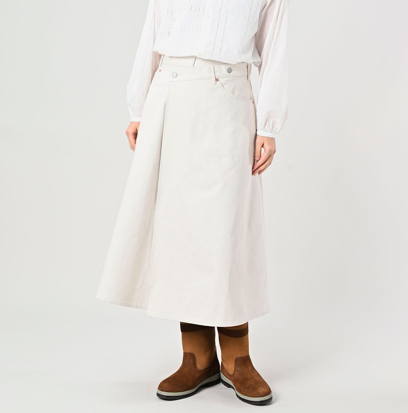 45R Rye Mugi Denim Crossover Skirt White Raw