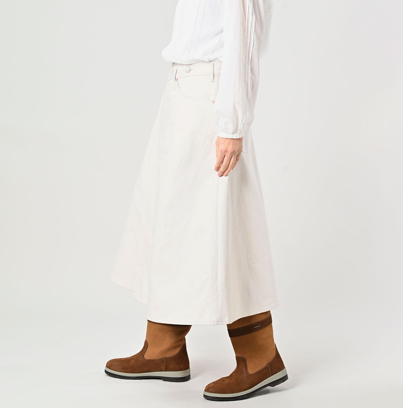 45R Rye Mugi Denim Crossover Skirt White Raw