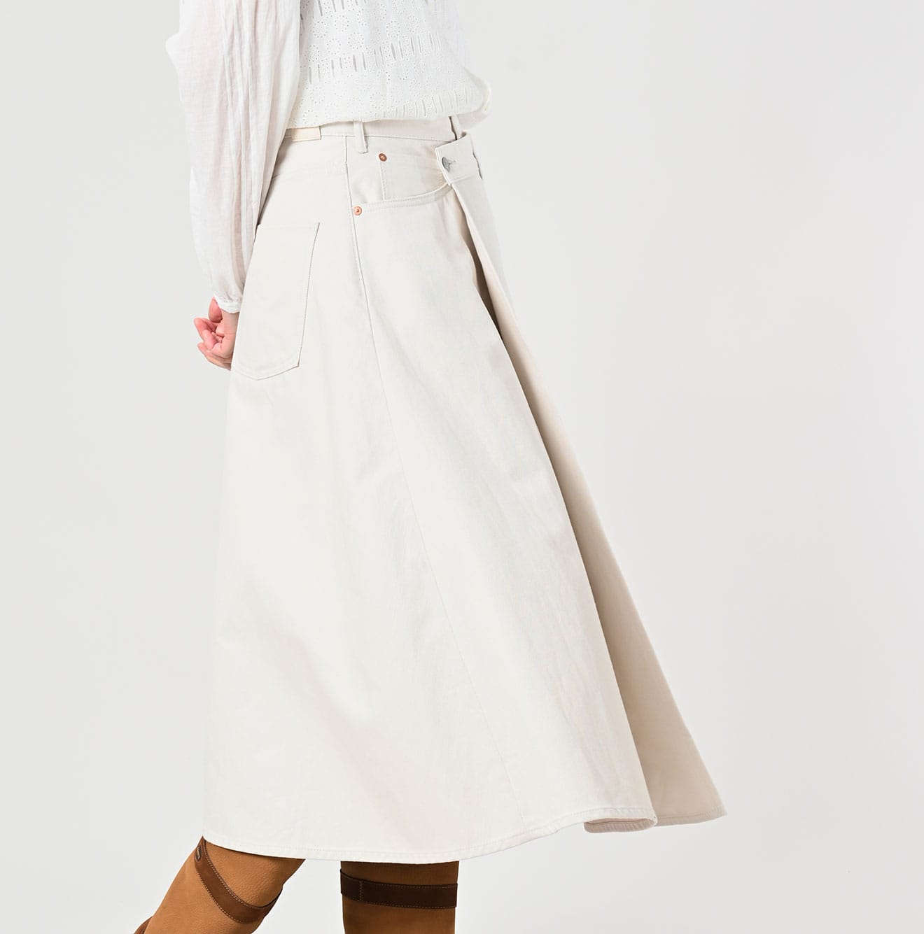 45R Rye Mugi Denim Crossover Skirt White Raw