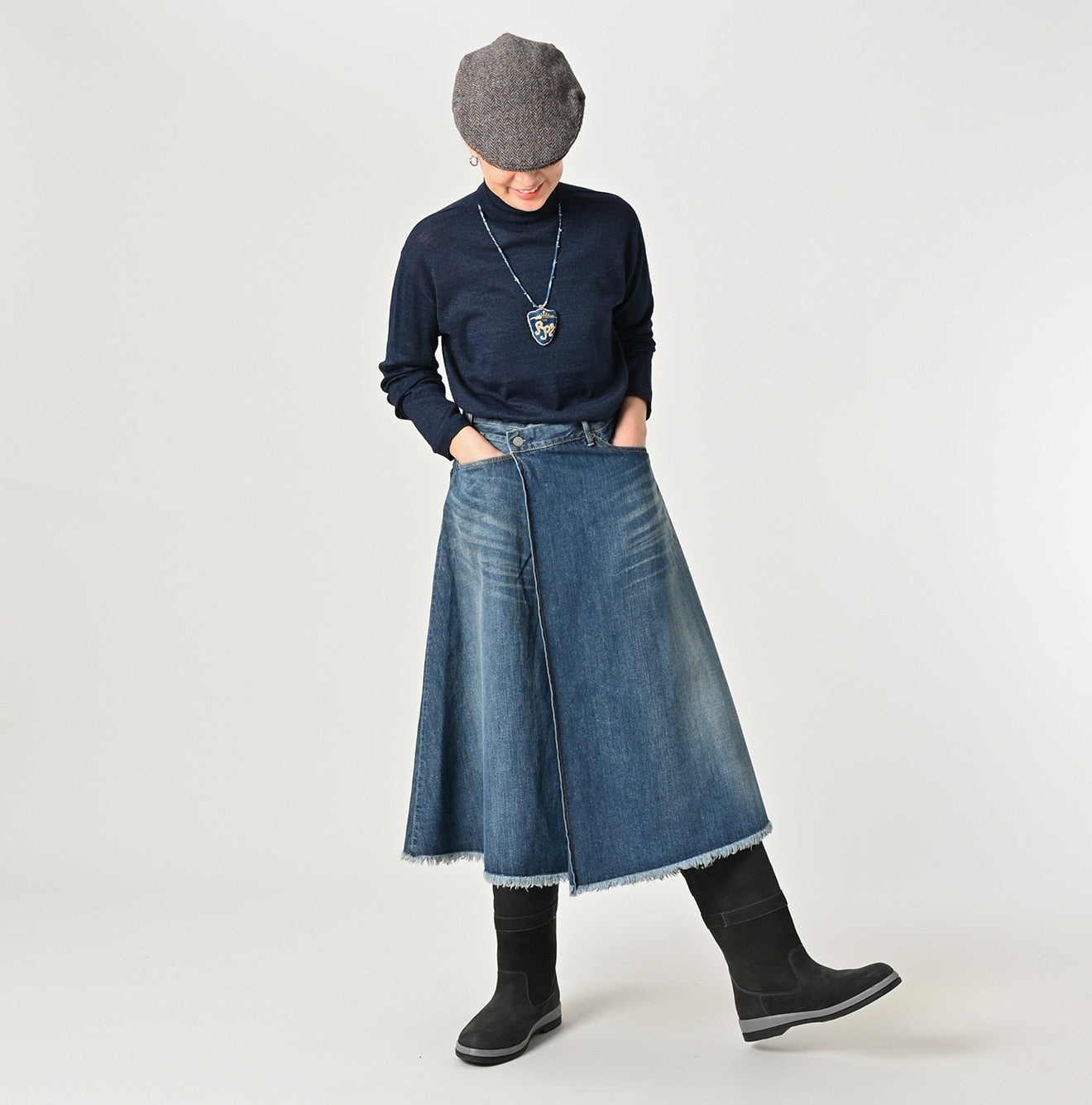 45R Rye Mugi Denim Crossover Skirt Syou