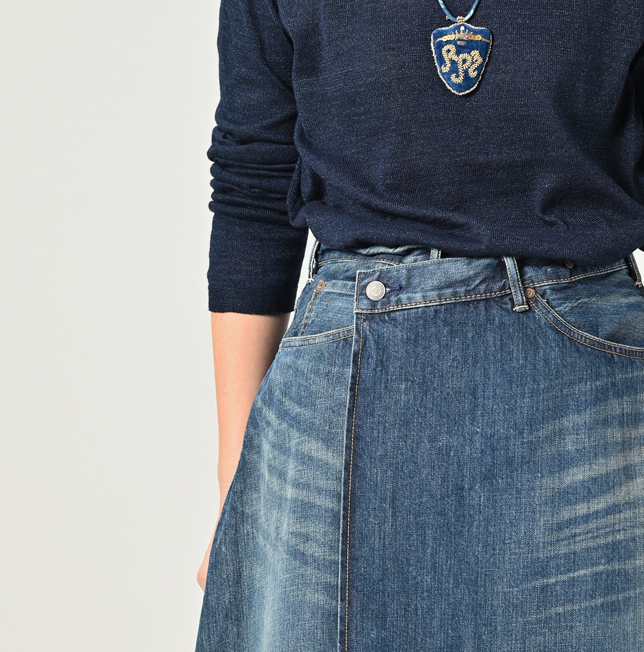 45R Rye Mugi Denim Crossover Skirt Syou