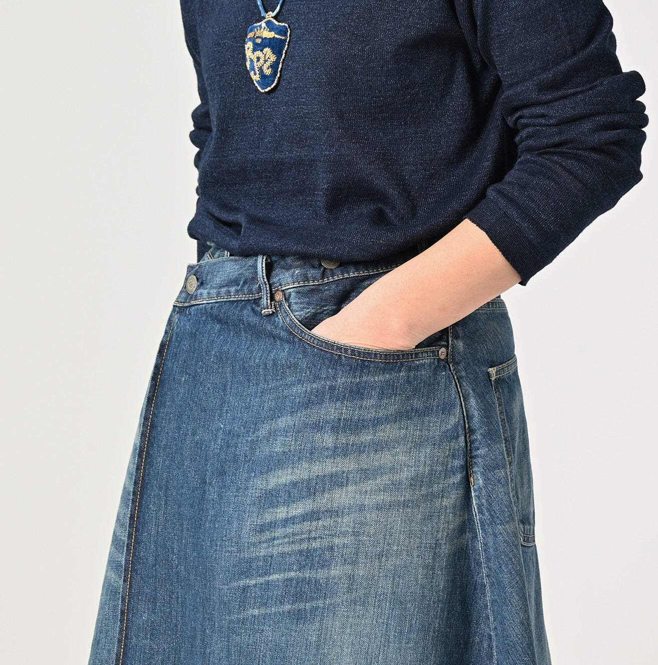 45R Rye Mugi Denim Crossover Skirt Syou