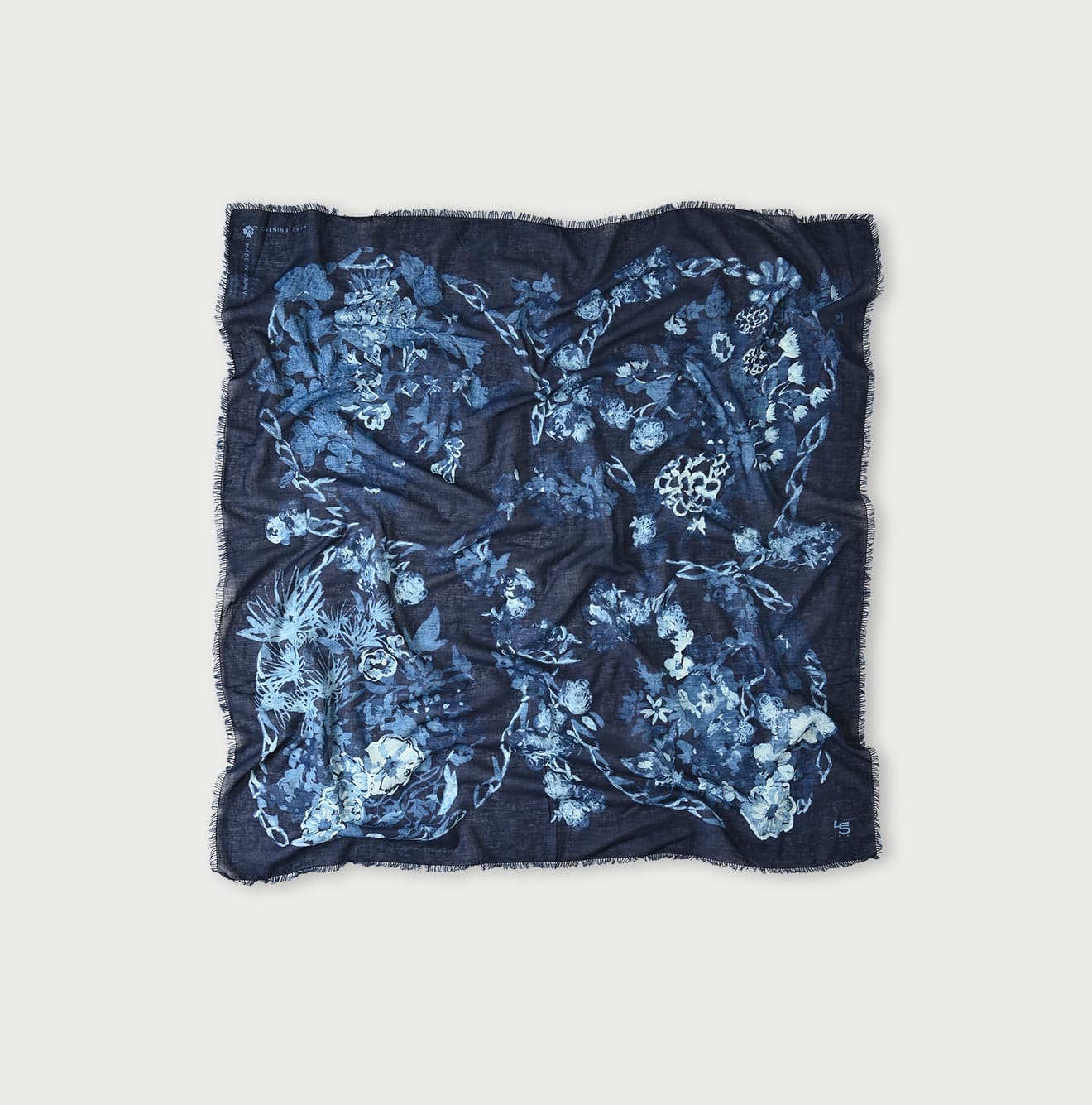 45R Indigo Gauze Flower Wreath FUROSHIKii