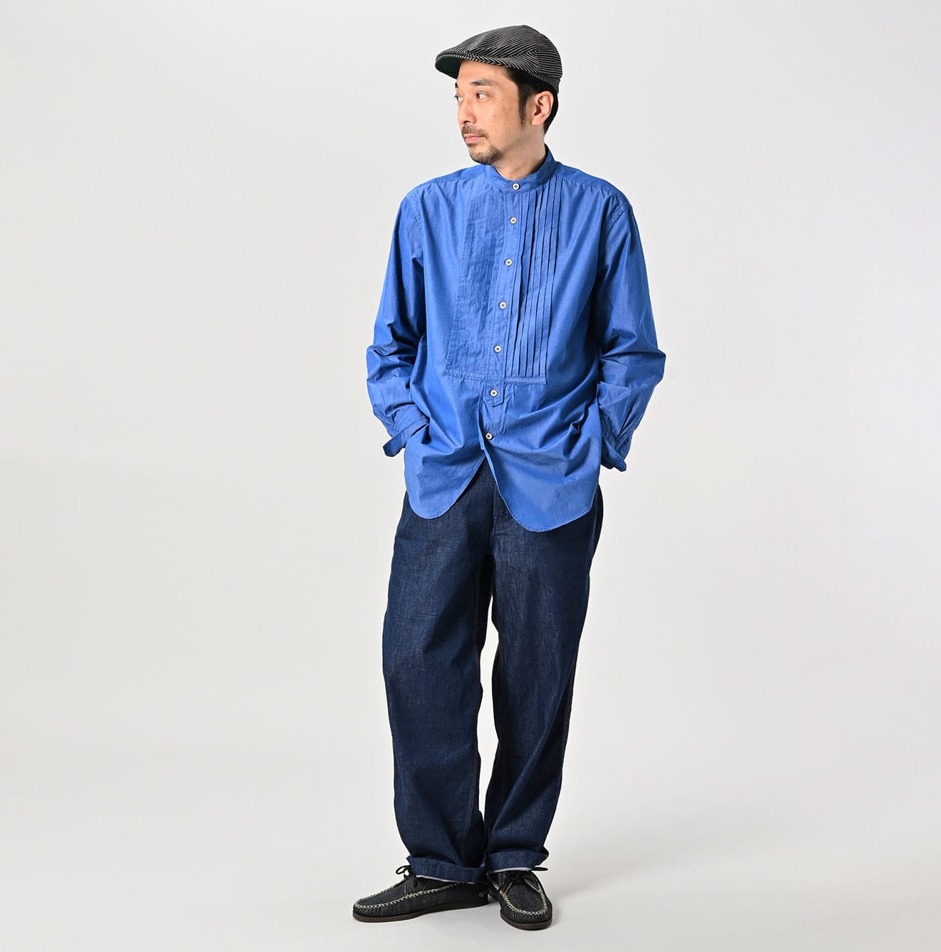 Miko 908 Loafer Pintuck Stand Collar Shirt - 45R by 45rpm studio