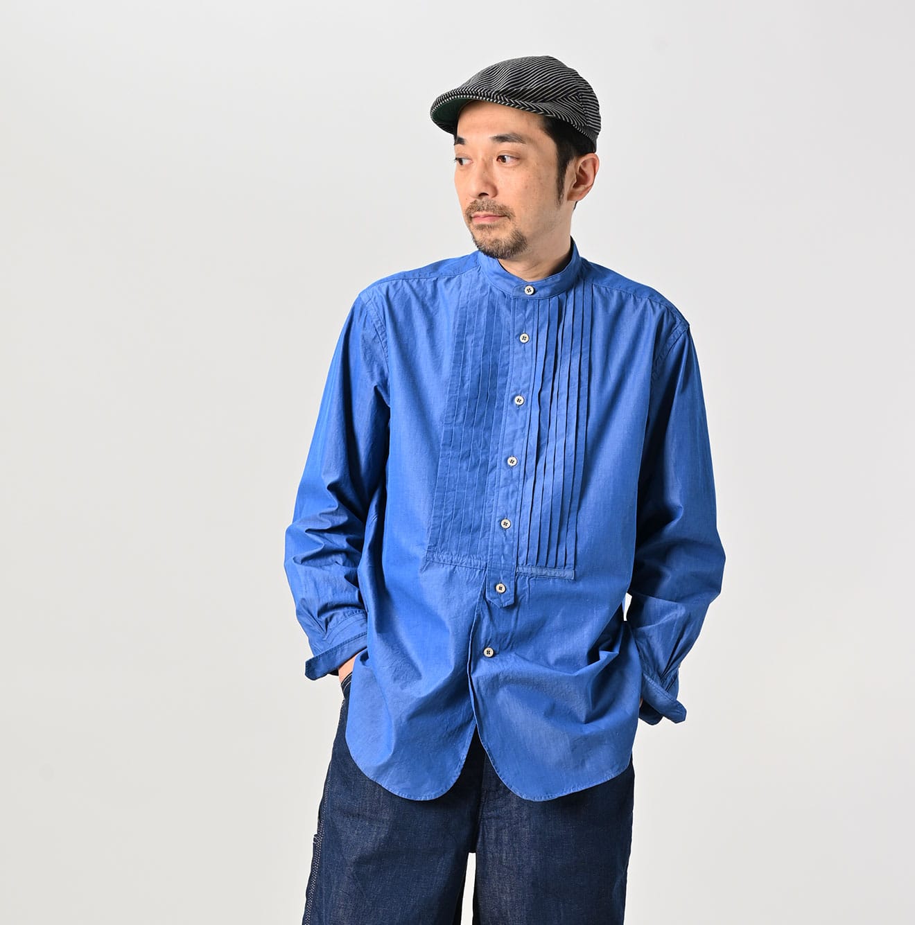 Miko 908 Loafer Pintuck Stand Collar Shirt - 45R by 45rpm studio