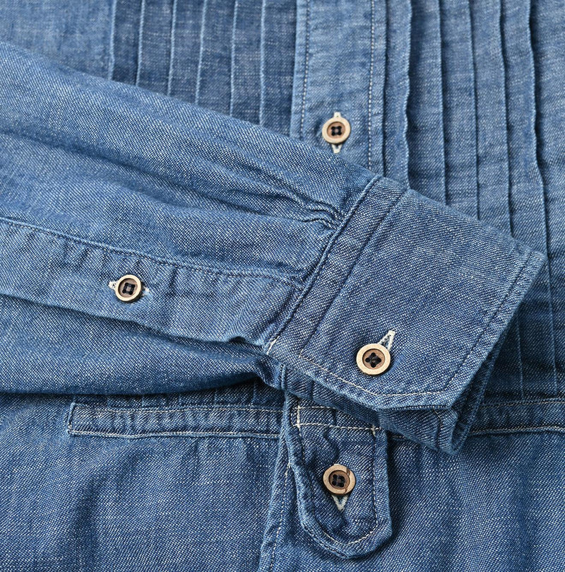 Indigo Dungaree Denim 908 Pintuck Shirt Zyu - 45R by 45rpm studio - Image 11