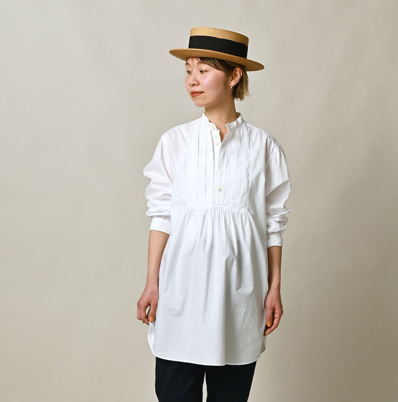 45R Batiste 908 Tuck Stand Collar Shirt (White) - Image 3
