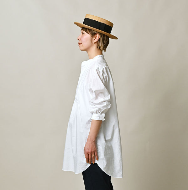 45R Batiste 908 Tuck Stand Collar Shirt (White)