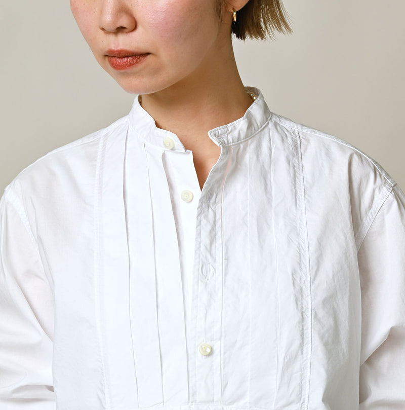 45R Batiste 908 Tuck Stand Collar Shirt (White) - Image 7