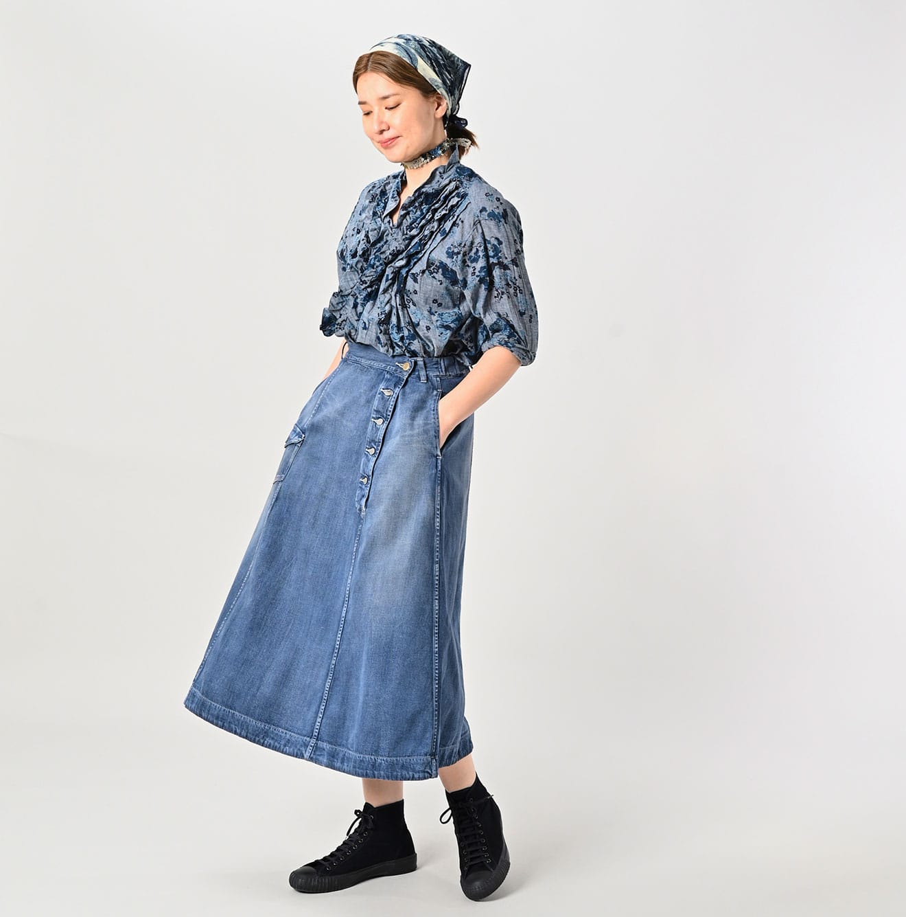 Mon-petit Denim Flare Skirt Tan - 45R by 45rpm studio