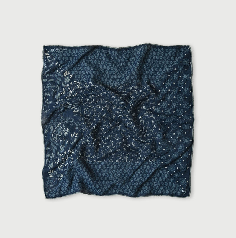 45R Indigo Supima Twill Patchwork Flower Bandana - Image 1