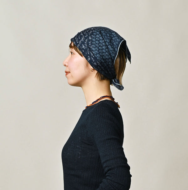 45R Indigo Supima Twill Patchwork Flower Bandana