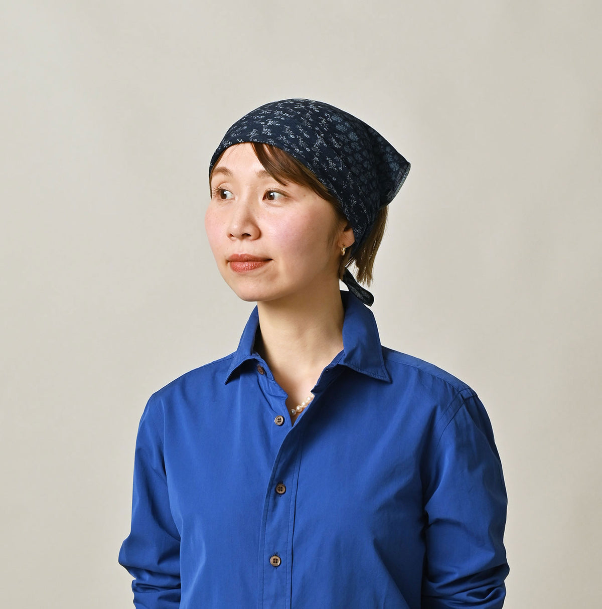 45R Indigo Supima Twill Patchwork Flower Bandana