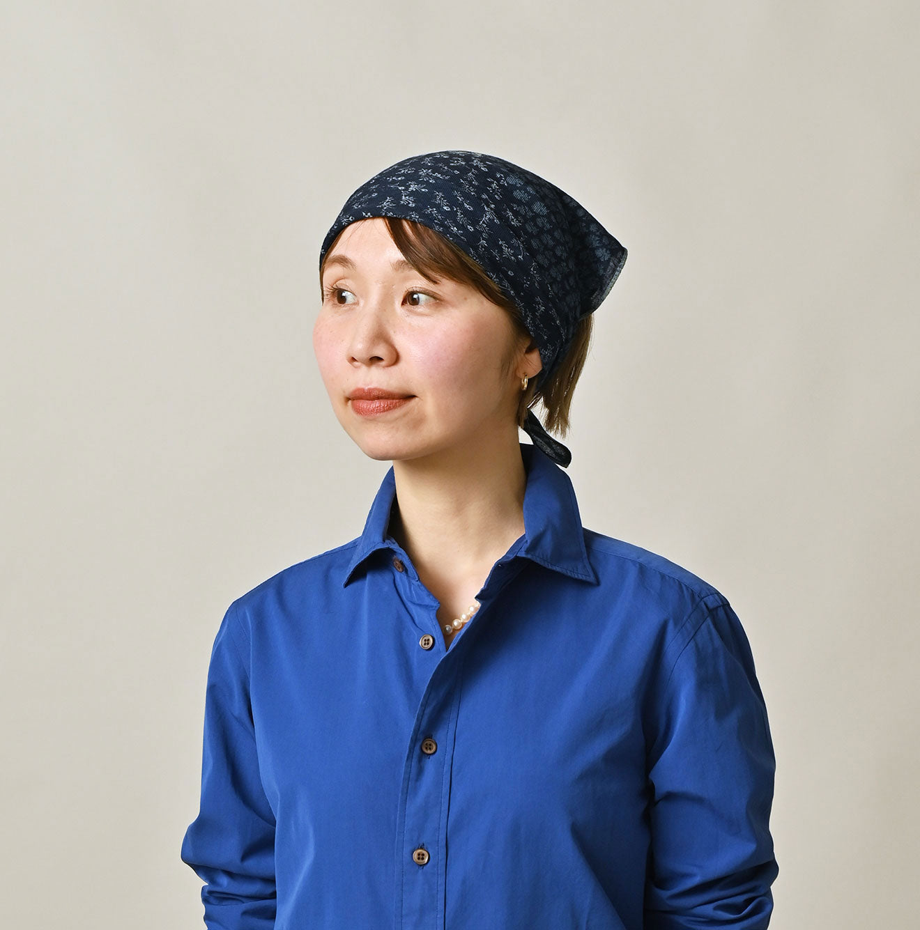 45R Indigo Supima Twill Patchwork Flower Bandana - Image 8