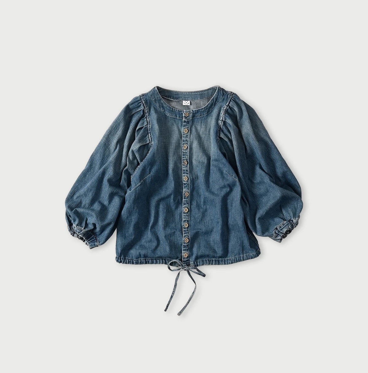 45R 45 Petit Denim Puff Sleeve Blouse Distressed