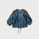 45R 45 Petit Denim Puff Sleeve Blouse Distressed