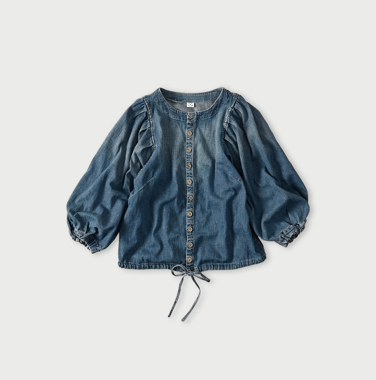 45R 45 Petit Denim Puff Sleeve Blouse Distressed - Image 1