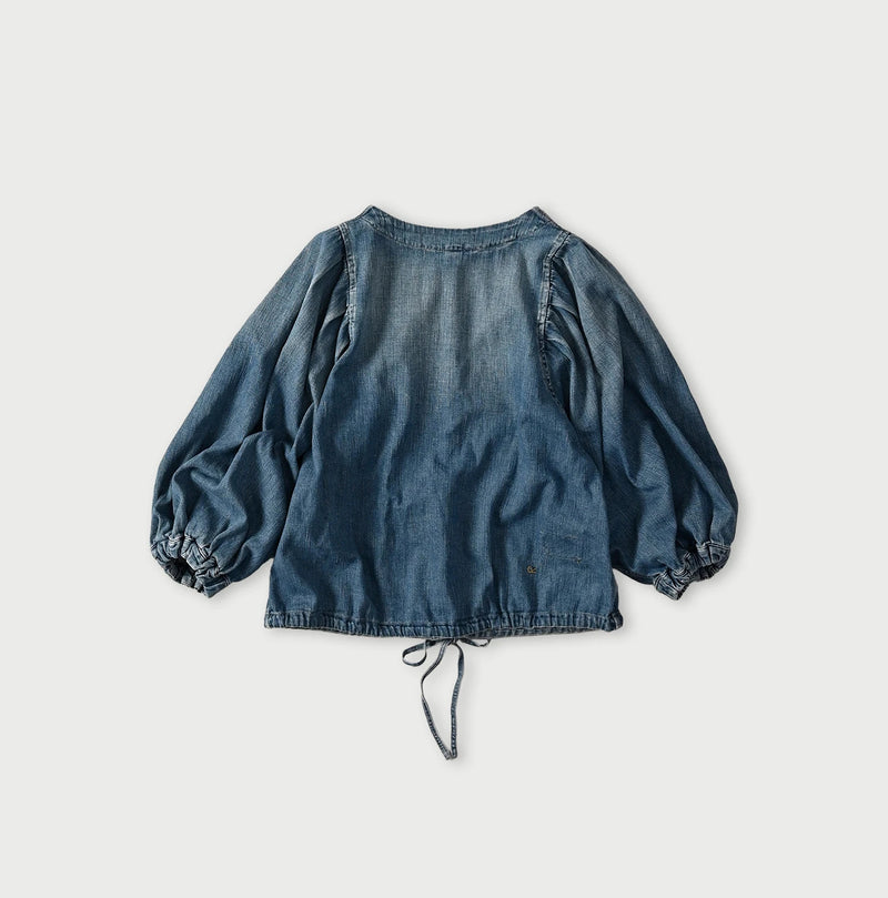 45R 45 Petit Denim Puff Sleeve Blouse Distressed - Image 10