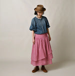 45R 45 Petit Denim Puff Sleeve Blouse Distressed