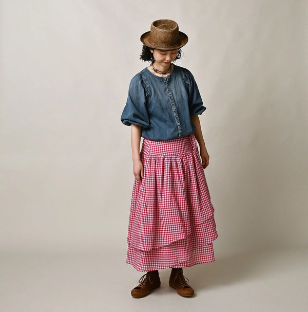 45R 45 Petit Denim Puff Sleeve Blouse Distressed