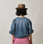 45R 45 Petit Denim Puff Sleeve Blouse Distressed