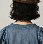 45R 45 Petit Denim Puff Sleeve Blouse Distressed