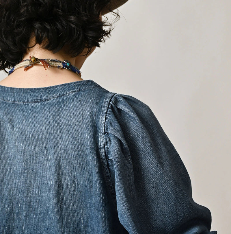 45R 45 Petit Denim Puff Sleeve Blouse Distressed - Image 8