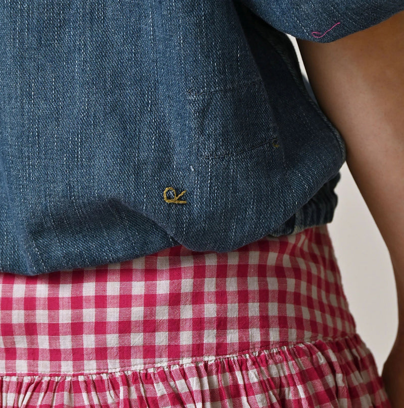 45R 45 Petit Denim Puff Sleeve Blouse Distressed - Image 9