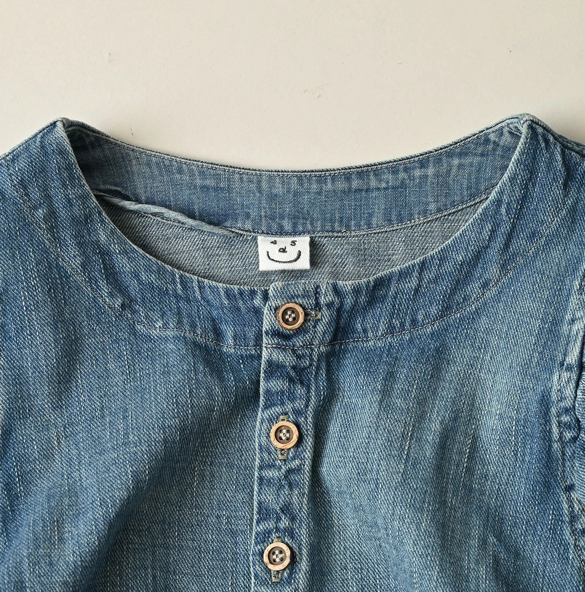 45R 45 Petit Denim Puff Sleeve Blouse Distressed