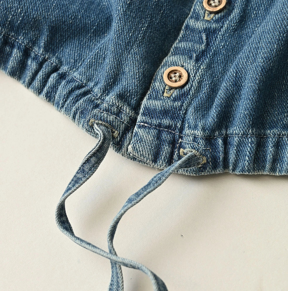 45R 45 Petit Denim Puff Sleeve Blouse Distressed