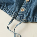 45R 45 Petit Denim Puff Sleeve Blouse Distressed