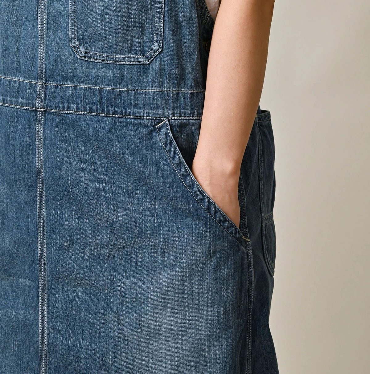 45R Mugihiko Denim Over Skirt Tan