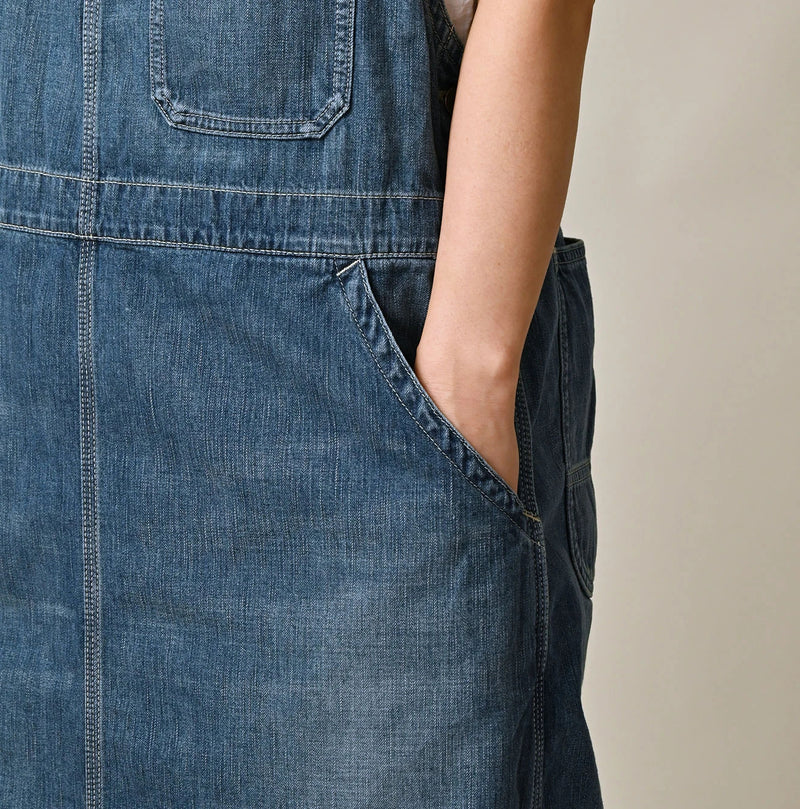 45R Mugihiko Denim Over Skirt Tan - Image 6