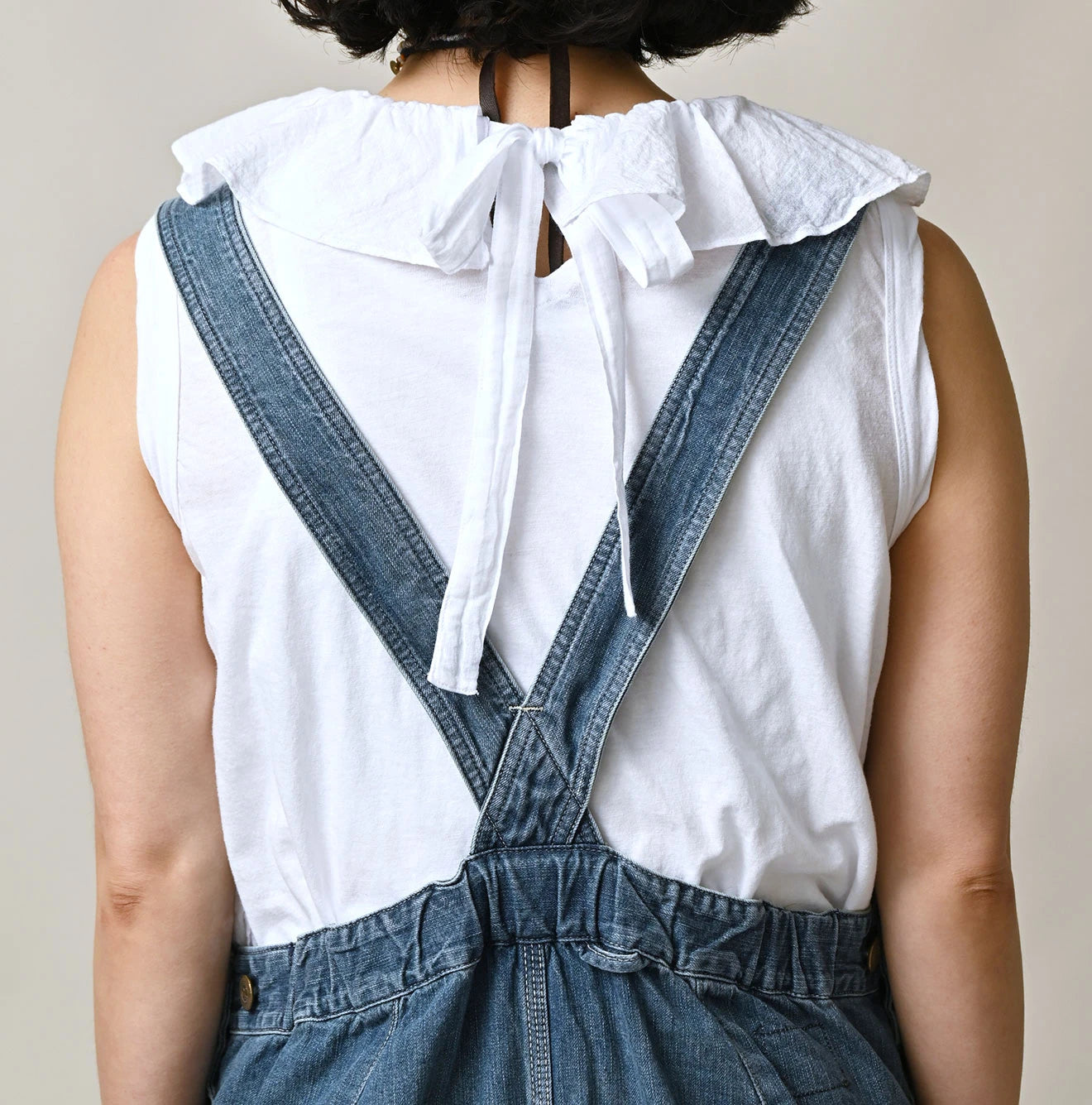 45R Mugihiko Denim Over Skirt Tan - Image 7