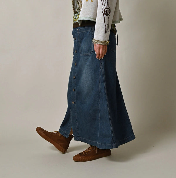 45R Mugihiko Denim Bell Skirt Zyu