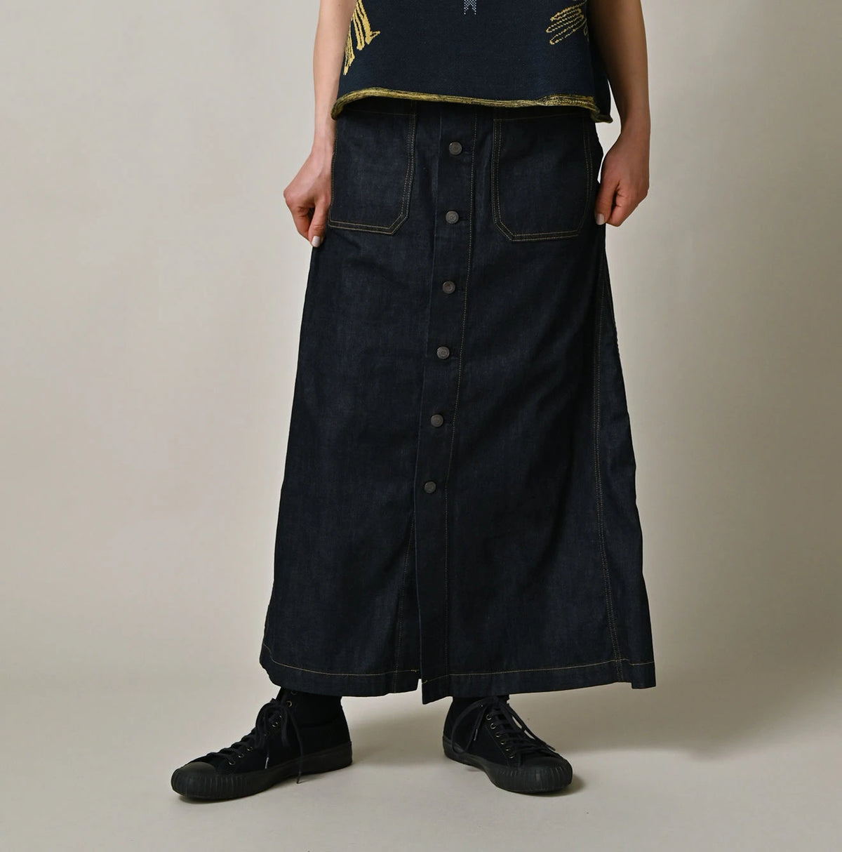45R Mugihiko Denim Bell Skirt Nou