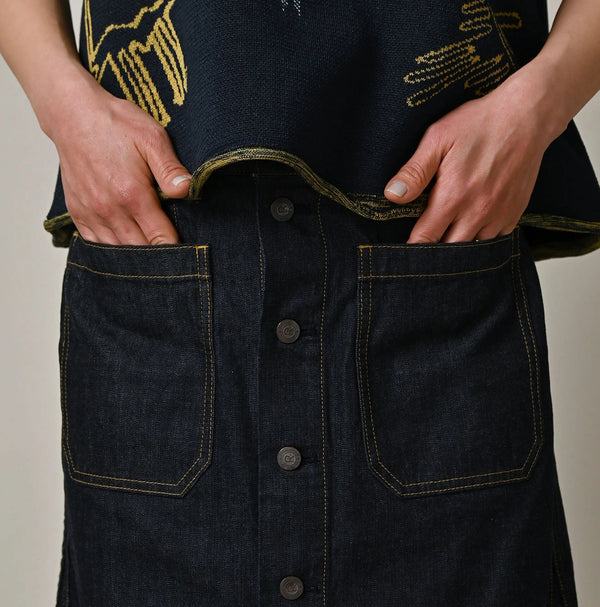 45R Mugihiko Denim Bell Skirt Nou