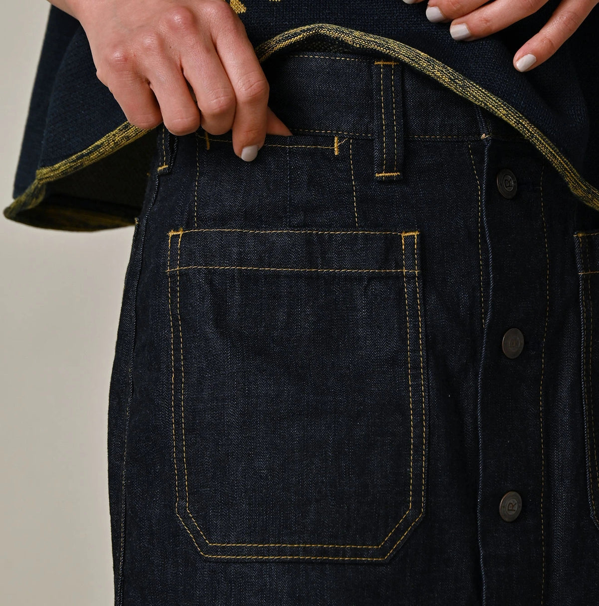 45R Mugihiko Denim Bell Skirt Nou